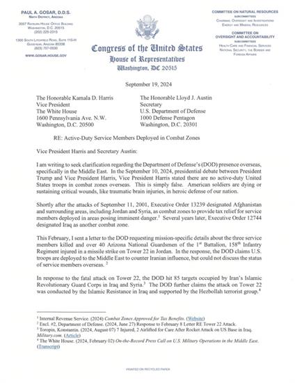 Gosar letter to Kamala